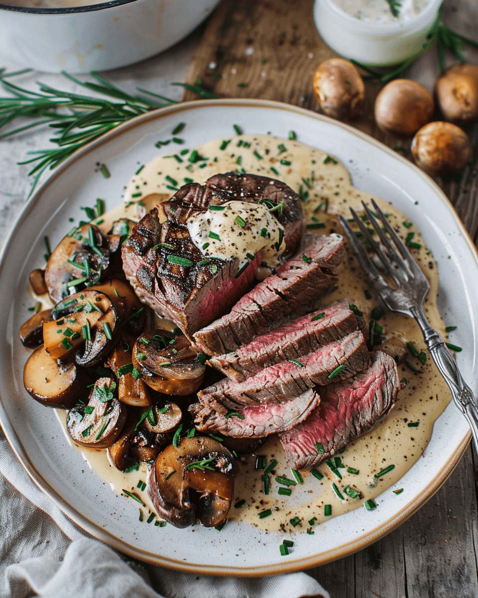 Filet Mignon with Rosemary Cream Sauce & Mushrooms