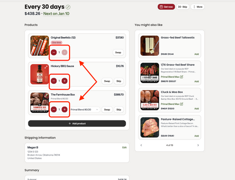 How do I change the quantity of a product on my subscription?