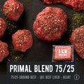 Primal Blend 75/25. 75/25 Grass-fed Ground Beef + 10% Beef Liver and Heart. Ancestral Blend Regenerative Grass-fed Ground Beef with Organ Meats. Keto friendly ground beef. Carnivore Diet Ground Beef Organ Blend, REP Provisions