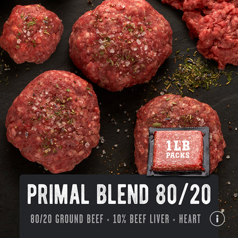 Primal Blend 80/20. Grassfed Ground Beef and Organ Meats. 80/20 Ground Beef with 10% Beef Liver and Heart. Regenerative Ancestral Blend organ meats. REP Provisions