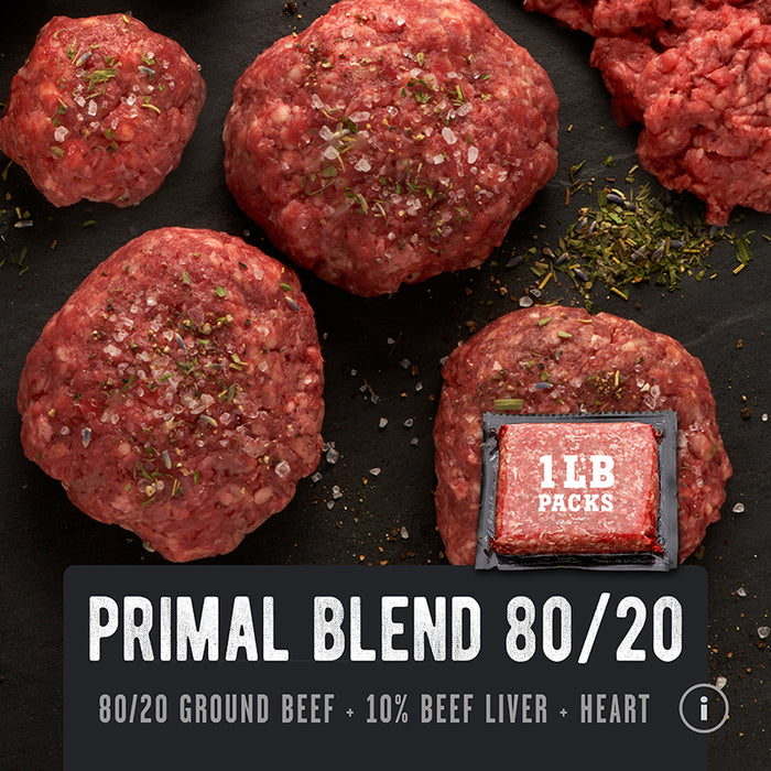 Primal Blend 80/20 grass-fed ground beef with 10% beef liver and heart