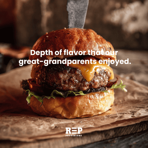 Ground Beef and Organ Meat Burger, cooked with melted cheese REP Provisions