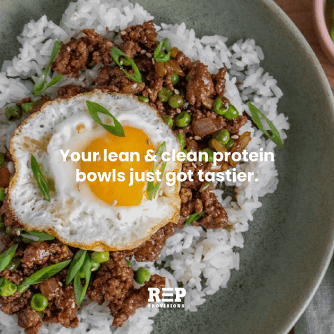 100% Grass fed Ground Beef 9010 in a protein bowl with rice and egg REP Provisions